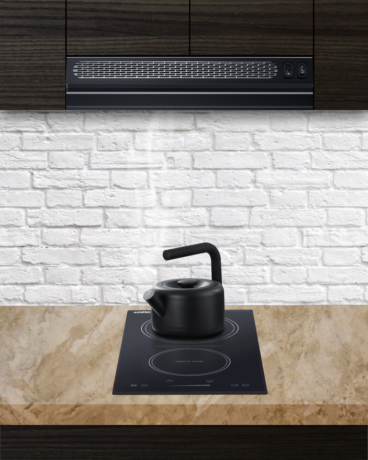 18 inch wide under cabinet retractable range hood for ductless use in black, made in the USA